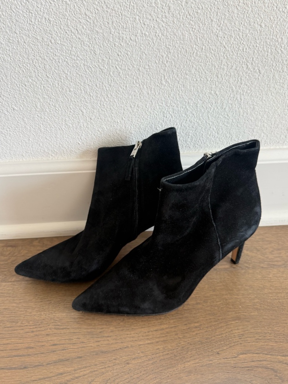 Sam Edelman Black Suede Pointed-Toe Ankle Boots